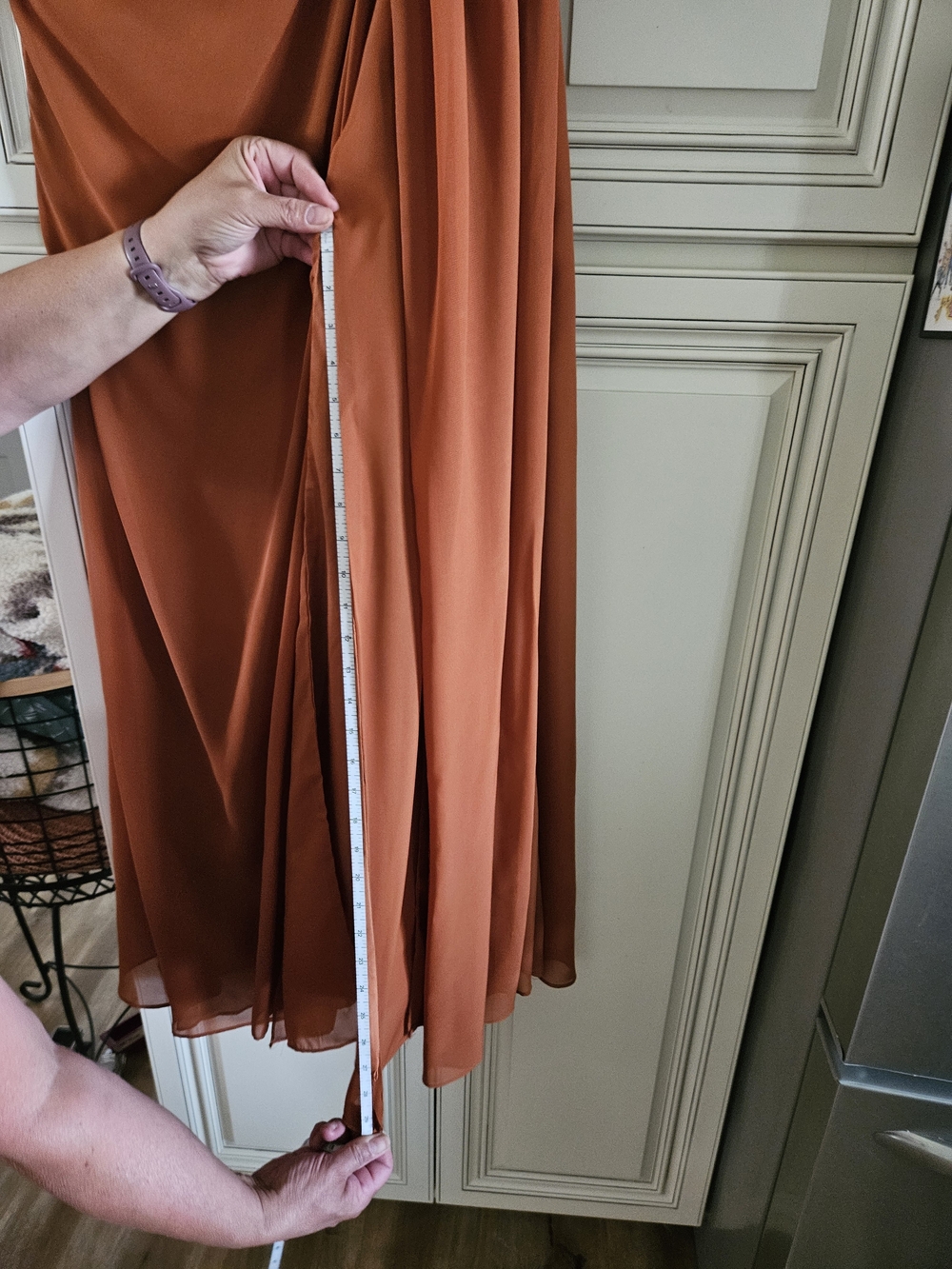 Terracotta One-Shoulder Draped Women's Dress - Picture 10 of 12